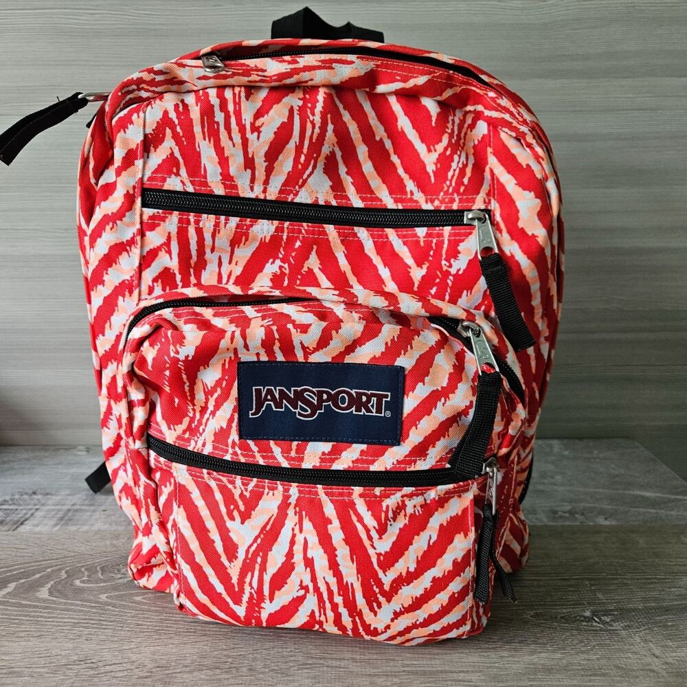 Jansport Big‎ Student Backpack Red White Zebra Print School College Travel Bag - Picture 6 of 16